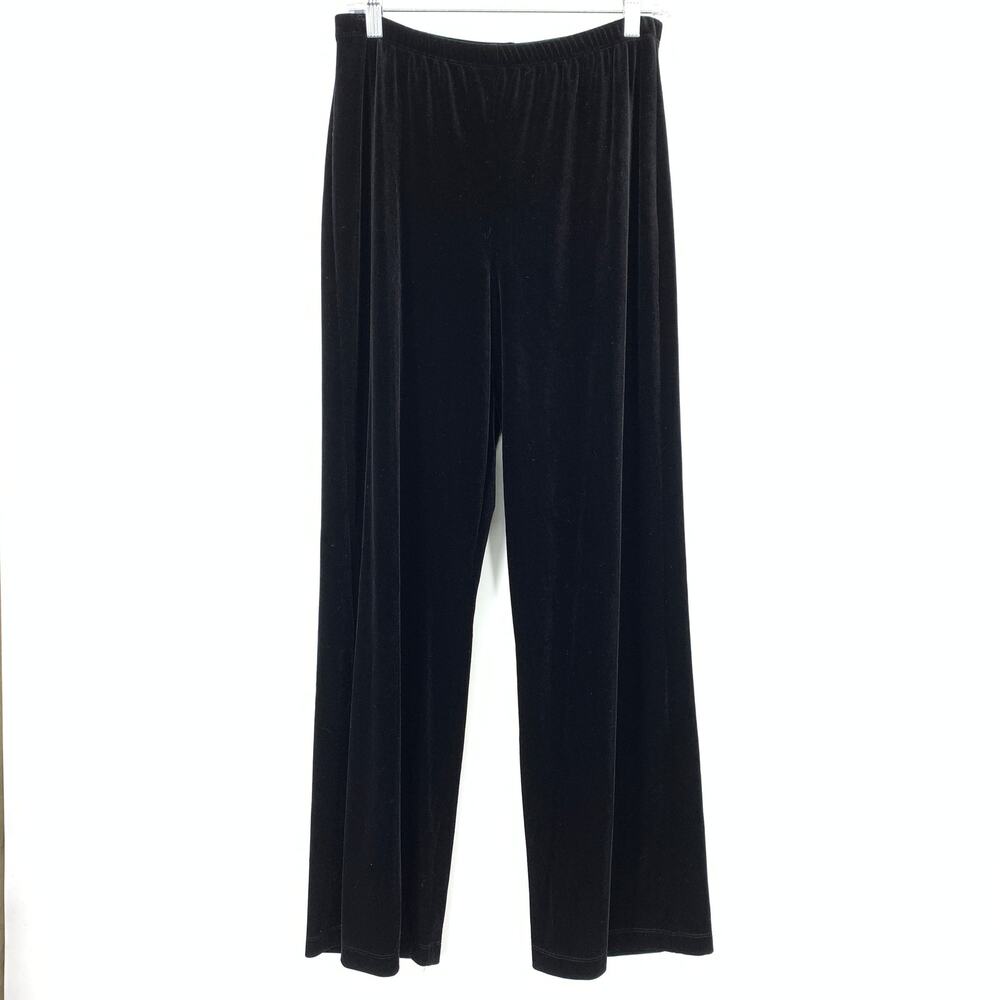 Chico's Pants Womens 1 REG M Black Velvet Sheen Straight Pull-On Elastic Waist